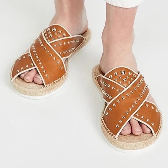 See By Chloe Shoes - 🆕 SEE BY CHLOE Pia Studded Slides Espadrille Sandals Tan 7